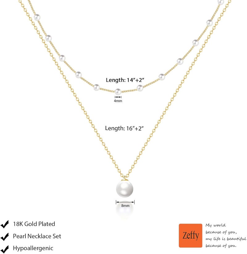Zeffy Gold Pearl Necklace for Women, Dainty 14K Gold/Silve Plated Layered Pearl Choker Pearl Earrings Pearl Bracelets Wedding Trendy Gold Jewelry Set for Women Gifts - Image 5